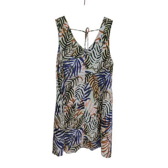 Tahari Dress Womens Medium Linen Sleeveless Leaf Print Summer Tropical V Neck - Picture 2 of 10